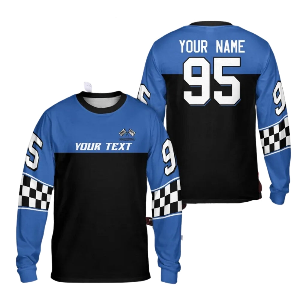 Custom Checkered Black Red Racing Motocross Long Sleeve Jersey Mens, Custom Checker Dirt Bike Shirts ME0031