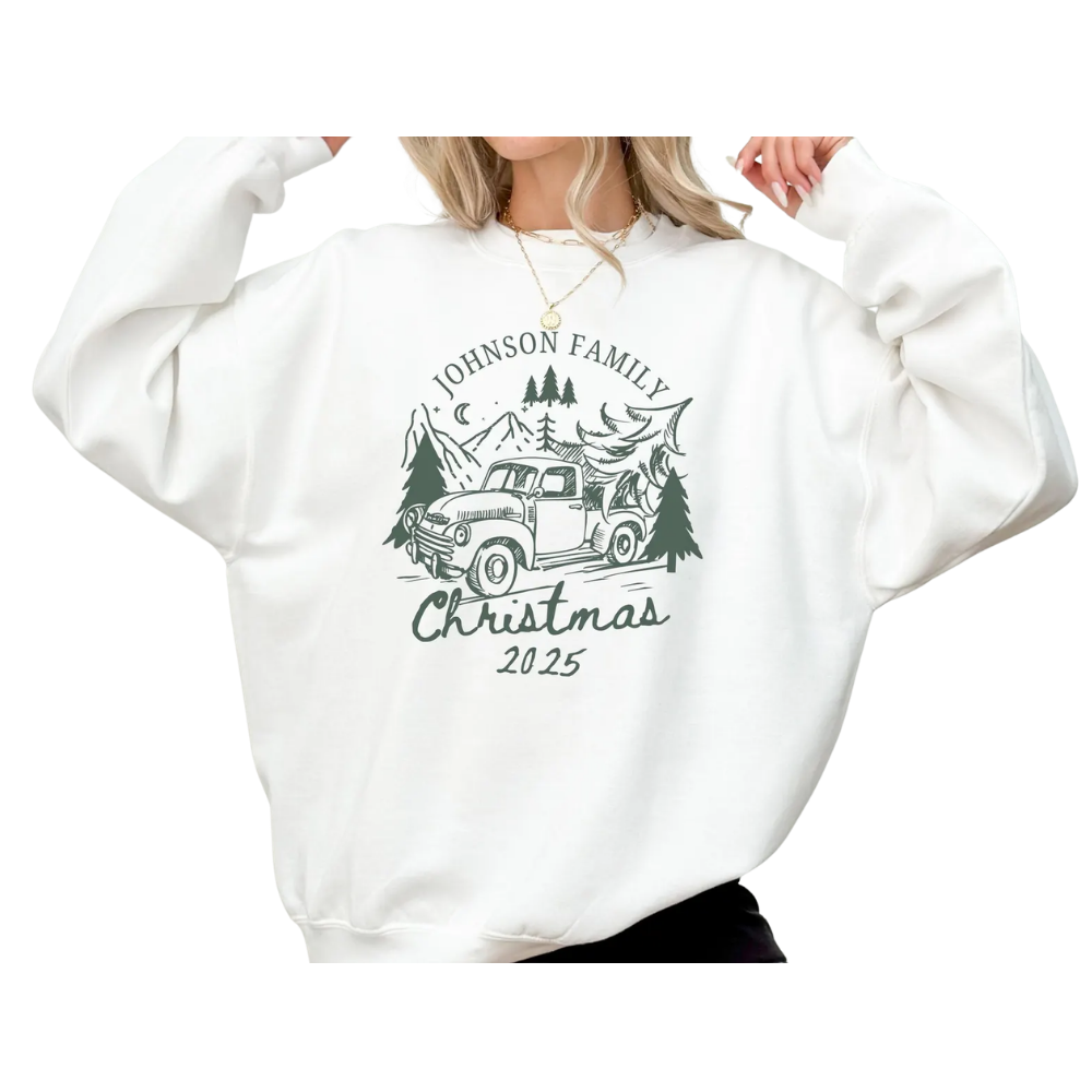Personalized Christmas Truck Family Matching Sweatshirt, Custom Family Xmas Sweater ET1296