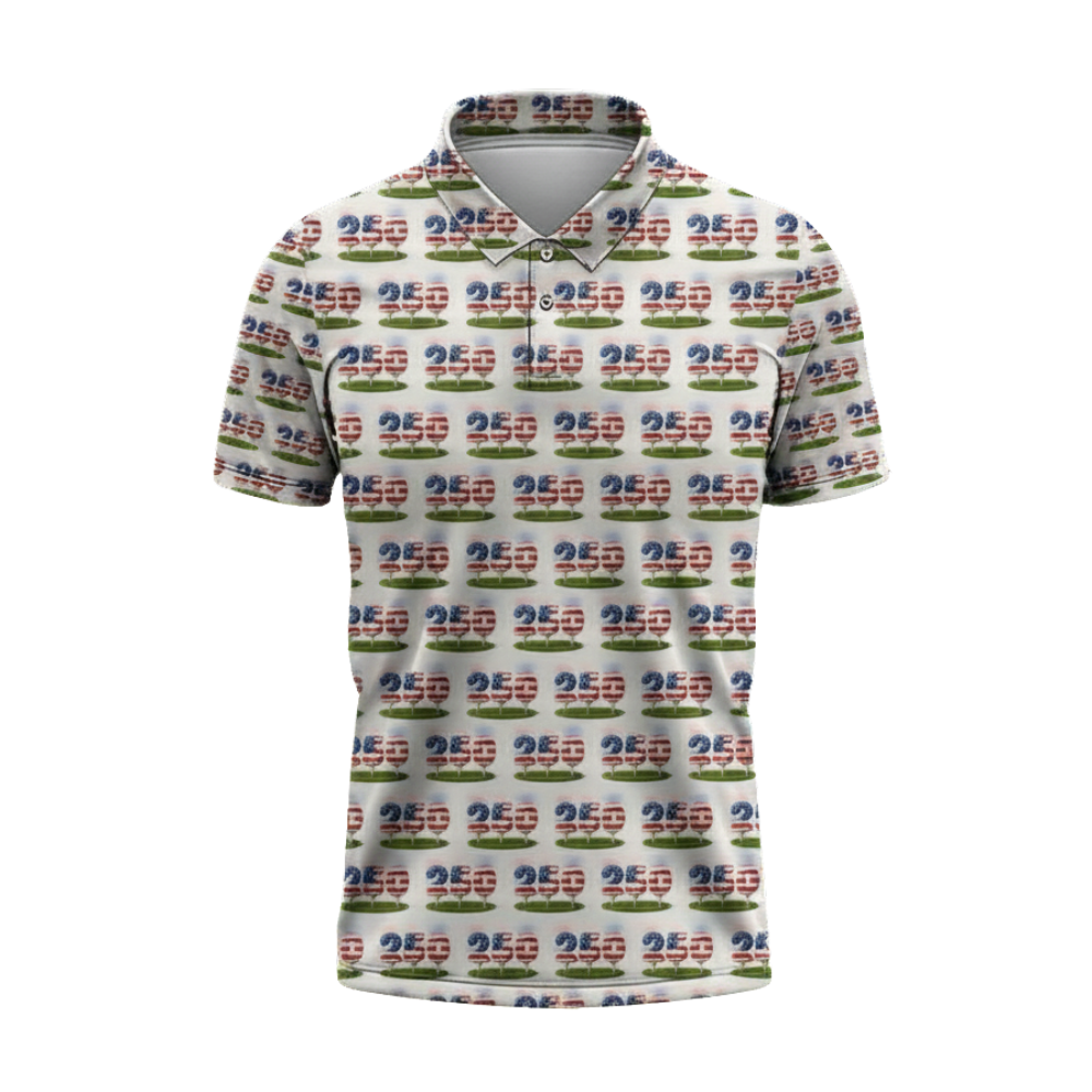 250 American Flag Pattern Golf Polo Shirt For Men, 4th Of July Semiquincentennial Golf Shirts GE0489
