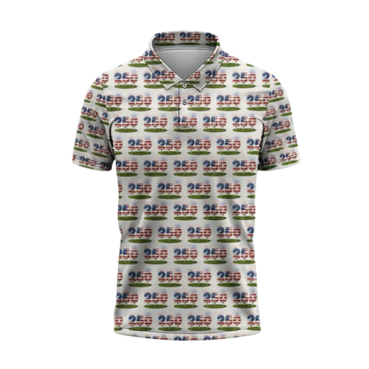 250 American Flag Pattern Golf Polo Shirt For Men, 4th Of July Semiquincentennial Golf Shirts GE0489