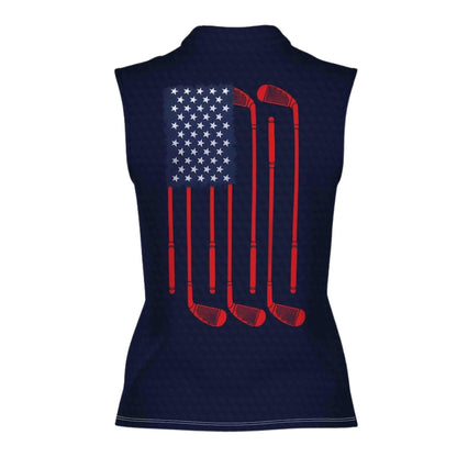 American Flag Women's Sleeveless Golf Shirt, Patriotic Golf Shirts For Women GE0268