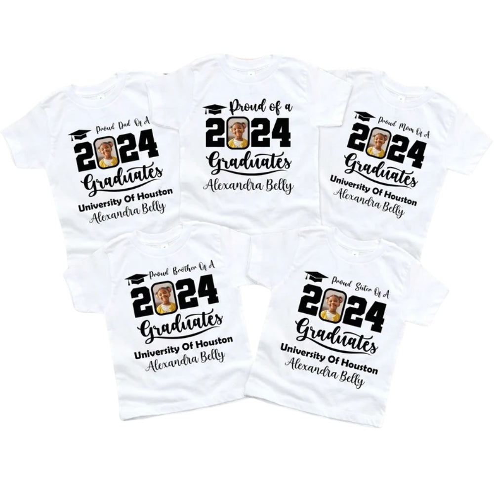 Custom Photo Matching Proud Graduate Family T Shirts, Custom Matching Family Shirts For Graduation ET0075