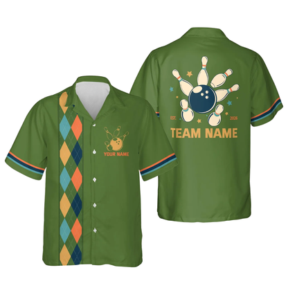 Custom Argyle Retro Pink Hawaiian Bowling Shirt Men And Women, Custom Team Retro Bowling Shirts BE0185