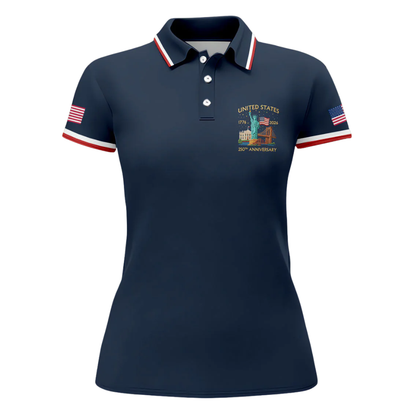 Womens Navy 250th Anniversary 1776-2026 Golf Polo Shirt, Fourth Of July Golf Shirts For Women GZ0312