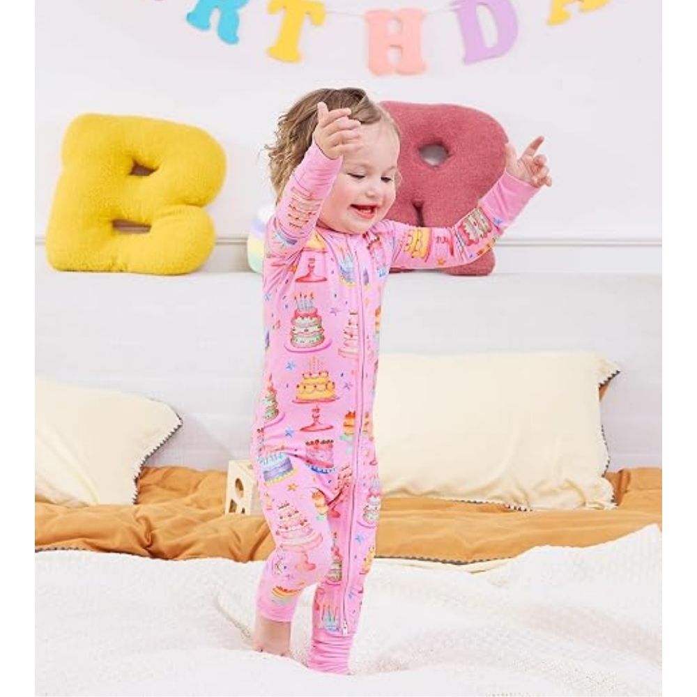 Cake Party Pink Baby Convertible Zippy Romper, Cake Baby Convertible Romper BB0376
