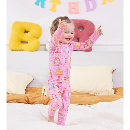 Cake Party Pink Baby Convertible Zippy Romper, Cake Baby Convertible Romper BB0376