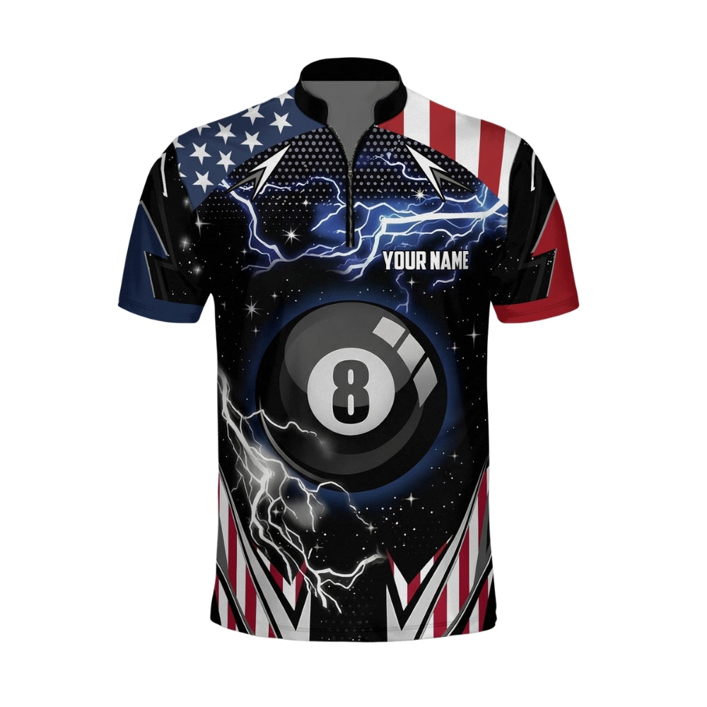 American Flag Custom Thunder Lightning 8 Ball Billiard Mens Jersey, Custom Patriotic Billiard Team Shirts BIZ0174
