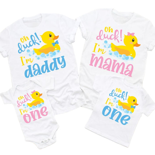 Oh Duck I'm One Custom Matching First Birthday Family T Shirts, Personalized Family 1st Birthday Shirts ET0369