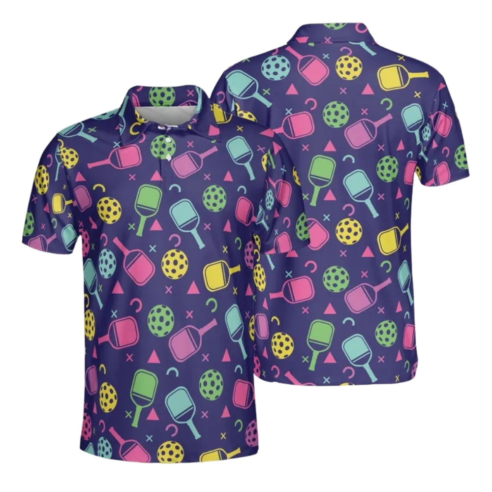 Retro Pickleball Polo Shirt Blue For Men, Retro Pickleball Shirts PE0001