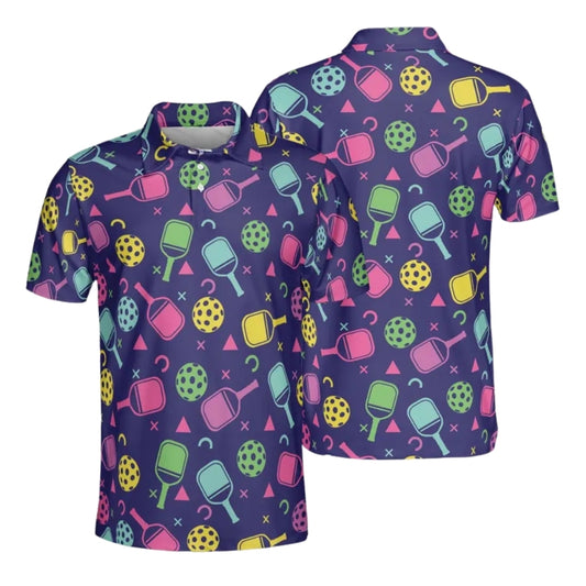 Retro Pickleball Polo Shirt Blue For Men, Retro Pickleball Shirts PE0001