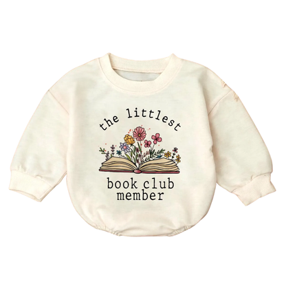 The Littlest Book Club Member Baby Romper Sweatshirt, Floral Book Lover Baby Romper Sweatshirt BB0092