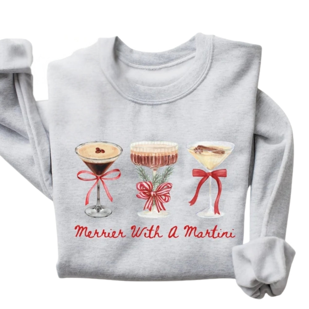 Merrier With A Martini Sweatshirt, Christmas Espresso Martini Bow Sweatshirt 2D0337