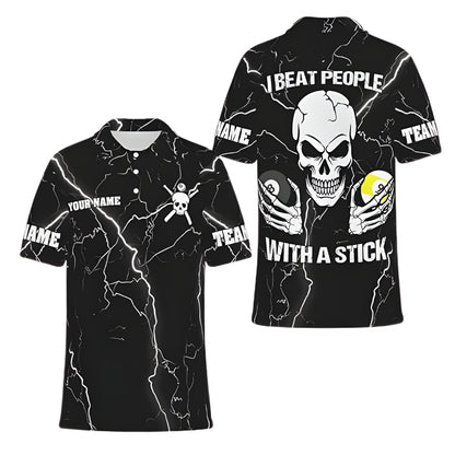 I Beat People With A Stick Custom Skull Billiard Mens Polo Shirt, Custom Funny Skull Billiard Shirts For Team BIZ0240