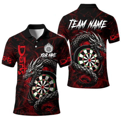 Custom Dragon Black Red Darts Polo Shirt For Men, Custom Dragon Darts Team Shirts DE0020