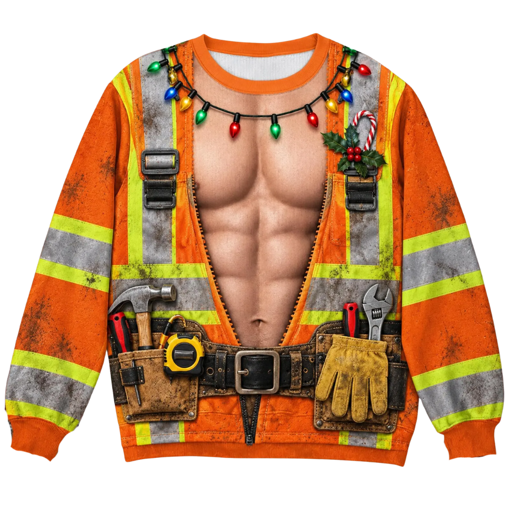 Xmas Construction Worker Muscle Sweatshirt 3D Printed, Construction Worker Funny Christmas Sweatshirt 2D1243