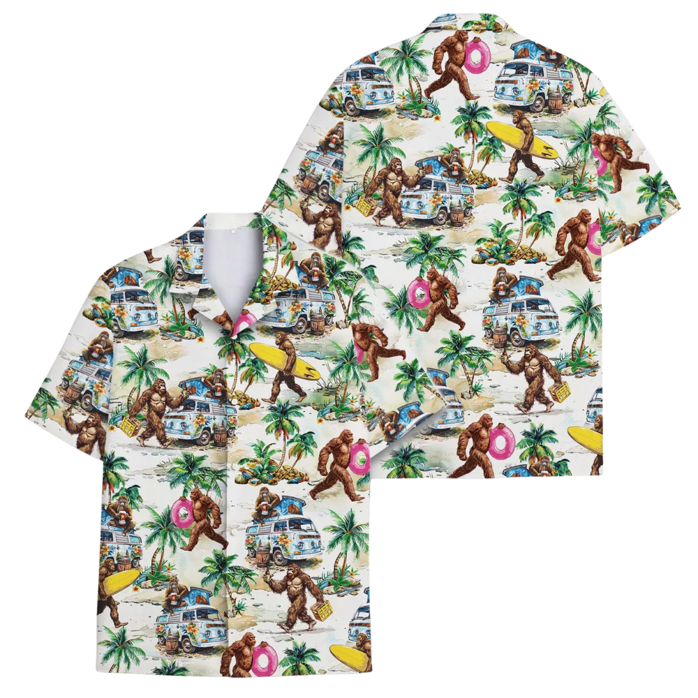 Tropical Bigfoot Surfing Hawaiian Shirt For Men, Bigfoot Sasquatch Hawaiian Shirts HE0277