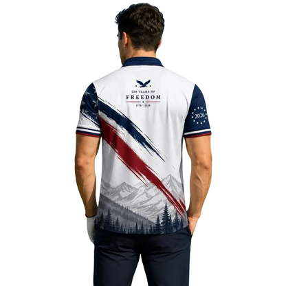 American Flag 250 Years Of Freedom 1776-2026 Men's Golf Polo Shirt, 4th Of July Golf Shirts GE0508