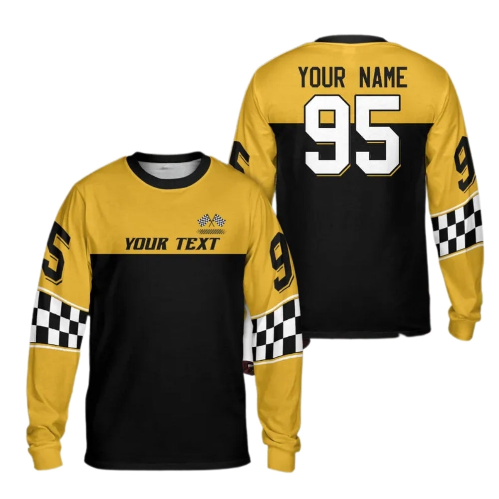 Custom Checkered Black Red Racing Motocross Long Sleeve Jersey Mens, Custom Checker Dirt Bike Shirts ME0031