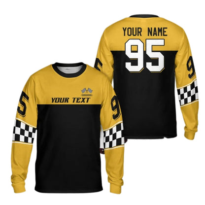 Custom Checkered Black Red Racing Motocross Long Sleeve Jersey Mens, Custom Checker Dirt Bike Shirts ME0031