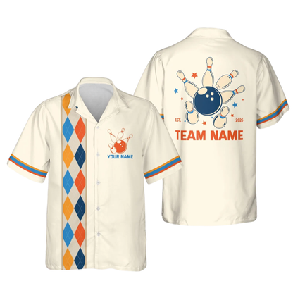 Custom Argyle Retro Pink Hawaiian Bowling Shirt Men And Women, Custom Team Retro Bowling Shirts BE0185