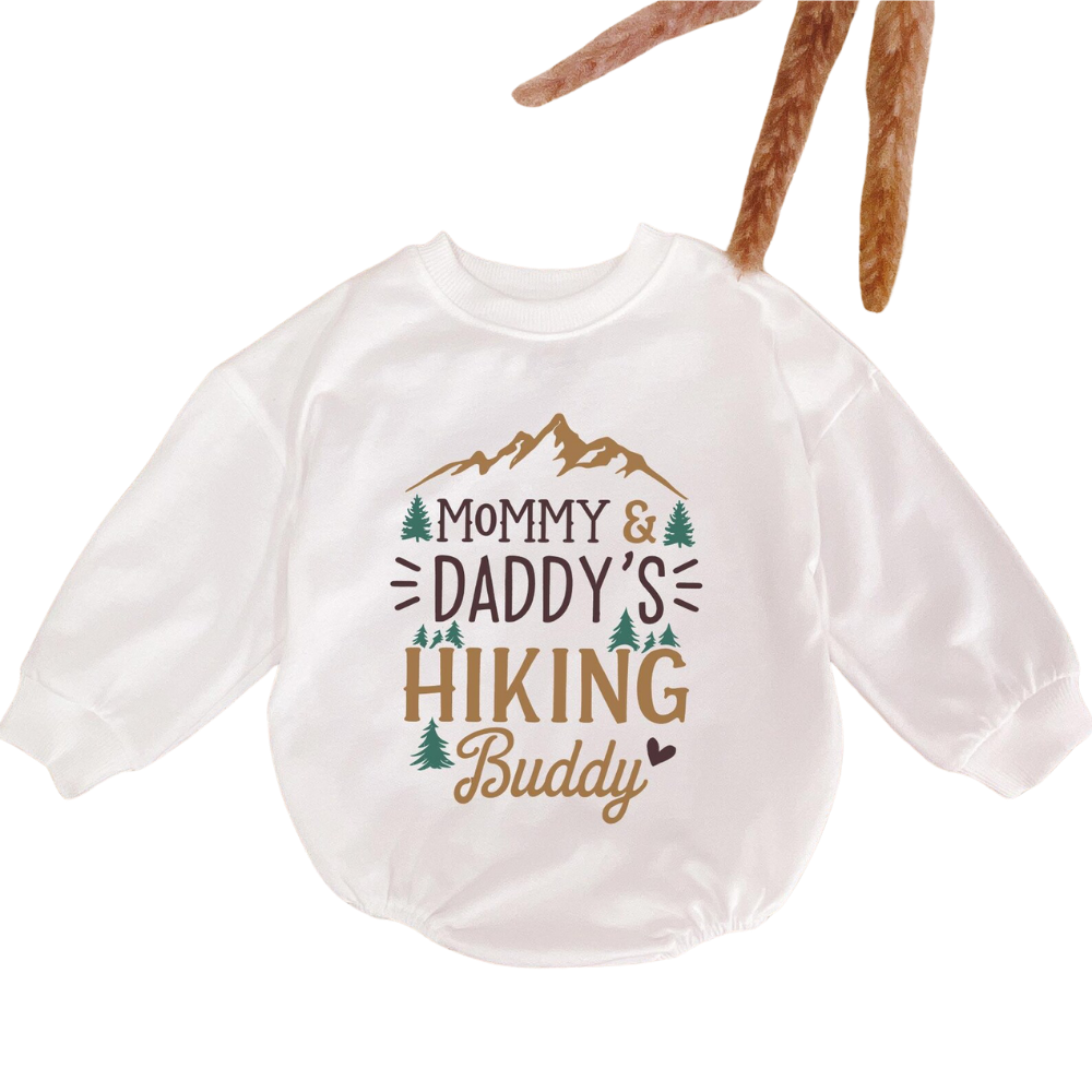 Mommy & Daddy's Hiking Buddy Baby Romper Sweatshirt, Mountain Hiking Baby Romper Sweatshirt BB0536