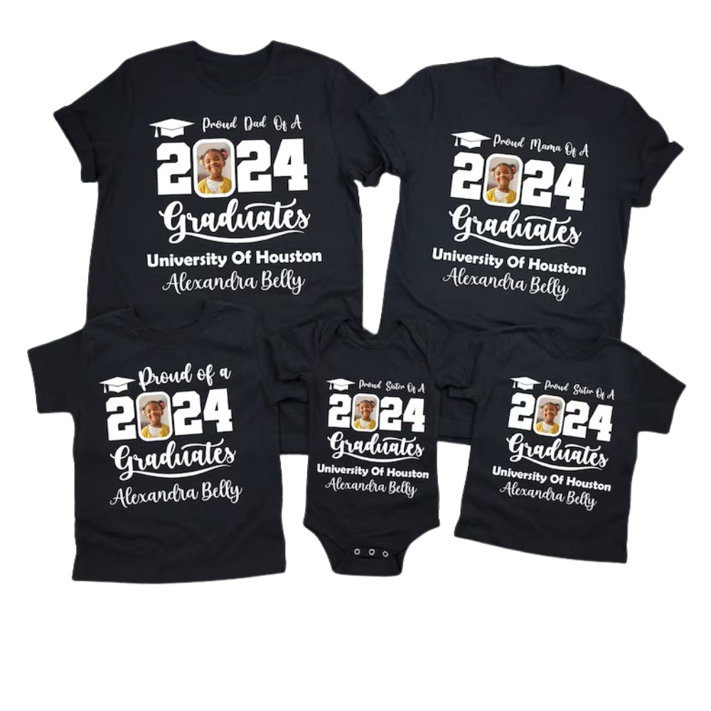 Custom Photo Matching Proud Graduate Family T Shirts, Custom Matching Family Shirts For Graduation ET0075