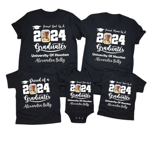 Custom Photo Matching Proud Graduate Family T Shirts, Custom Matching Family Shirts For Graduation ET0075