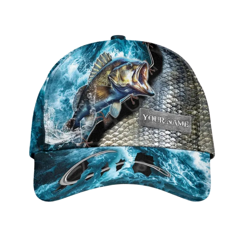Personalized Bass Fishing Baseball Cap, Custom Fishing Caps Hats For Fisherman CP0081