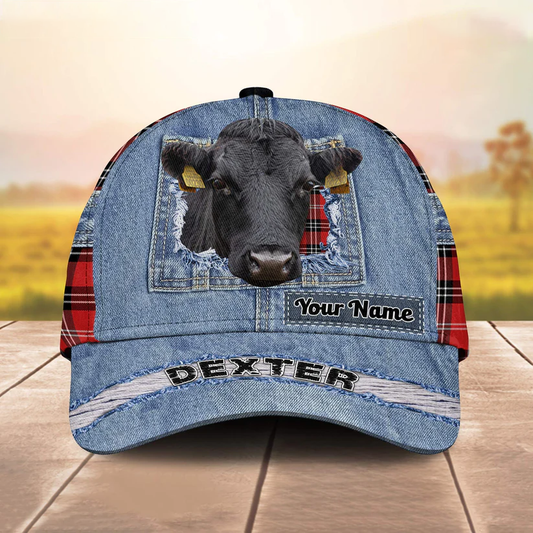 Dexter Overall Jeans Pattern And Red Caro Pattern Customized Name Cap CA0149