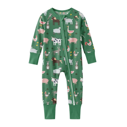 Farm Animal Green Baby Convertible Zipper Romper, Animal Farm Baby Romper Convertible BB0659