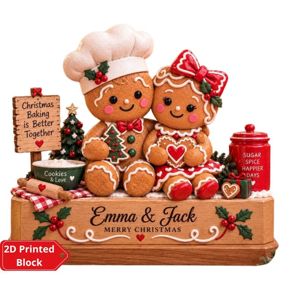 Custom Gingerbread Couple Layer Wooden Plaque, Personalized Christmas Wedding Wooden Block WD0937