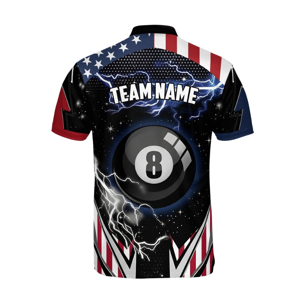 American Flag Custom Thunder Lightning 8 Ball Billiard Mens Jersey, Custom Patriotic Billiard Team Shirts BIZ0174