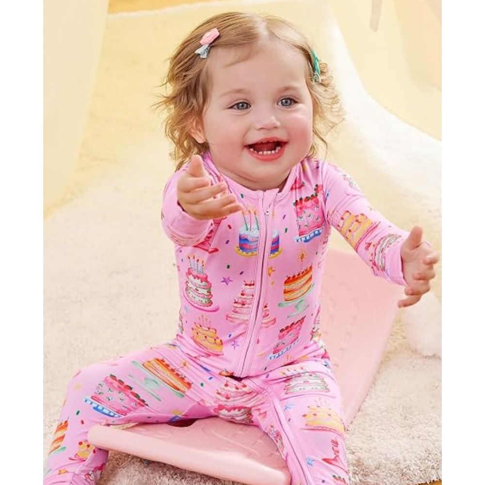 Cake Party Pink Baby Convertible Zippy Romper, Cake Baby Convertible Romper BB0376