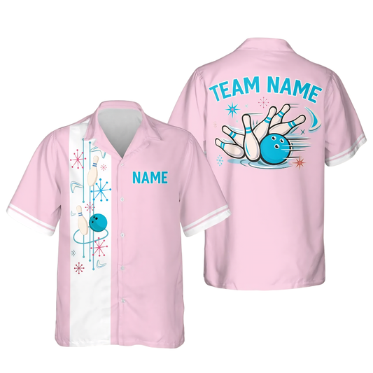 Custom Retro Pink Bowling Hawaiian Shirt For Men Women, Custom Retro Bowling Team Shirts BE0184