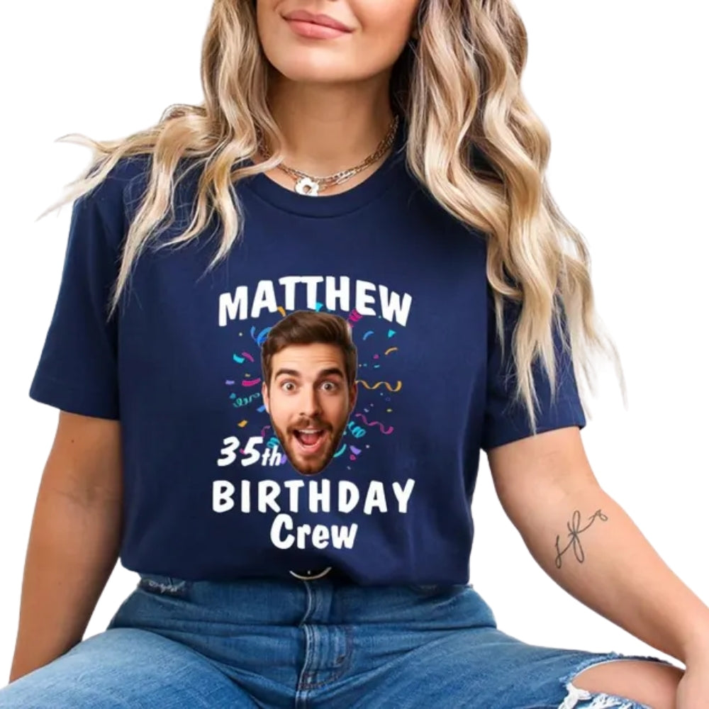 Custom Face & Name Birthday Crew Matching T Shirt, Custom Photo Birthday Party Group Shirts ET0856