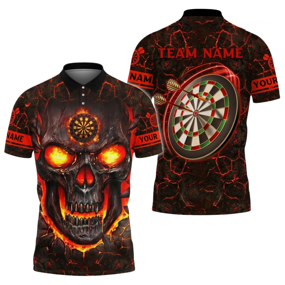 Custom Skull Magma Mens Dart Polo Shirt Black Blue, Custom Skull Darts Team Shirt DZ0139