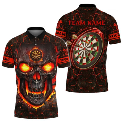 Custom Skull Magma Mens Dart Polo Shirt Black Blue, Custom Skull Darts Team Shirt DZ0139