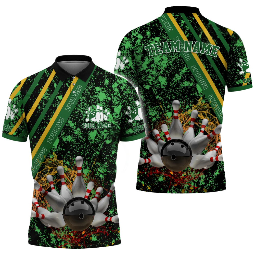 Custom Team Purple Splash Bowling Polo Shirt Mens, Custom Bowling Shirts BZ0648