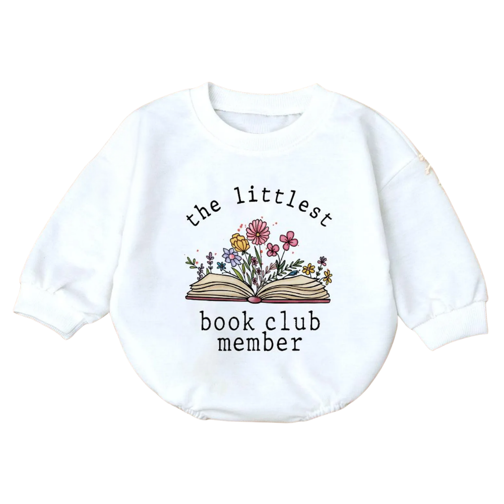 The Littlest Book Club Member Baby Romper Sweatshirt, Floral Book Lover Baby Romper Sweatshirt BB0092