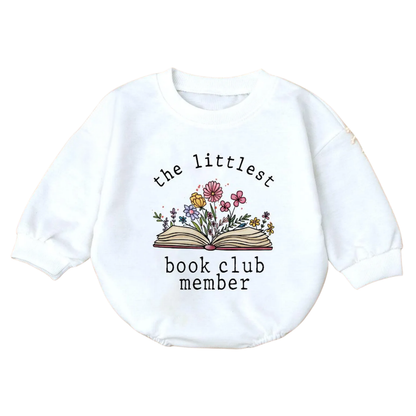 The Littlest Book Club Member Baby Romper Sweatshirt, Floral Book Lover Baby Romper Sweatshirt BB0092