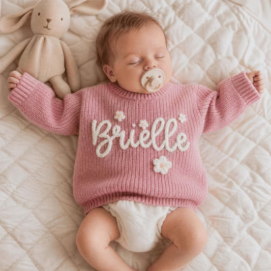 Personalized Name Floral Baby Embroidered Knit Sweater, Custom Baby Sweatshirt BB0756