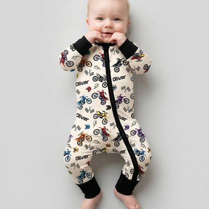 Custom Motocross Baby Romper Convertible Zippy, Custom Dirt Bike Lover Baby Convertible Romper BB0907