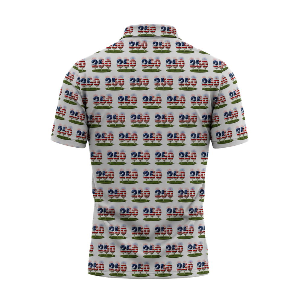 250 American Flag Pattern Golf Polo Shirt For Men, 4th Of July Semiquincentennial Golf Shirts GE0489