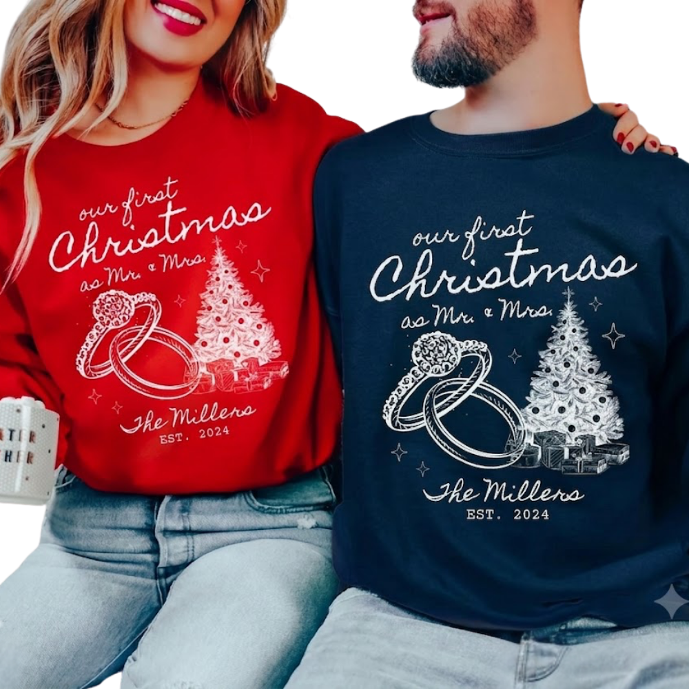 Our First Christmas Matching His And Her Sweatshirt, Personalized Christmas Matching Couple Sweatshirts ET1277
