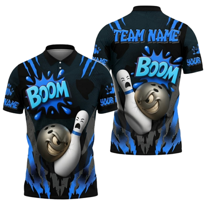 Custom Funny Ball And Pins Mens Bowling Polo Shirt, Custom Funny Bowling Team Shirts Black Red BZ0510