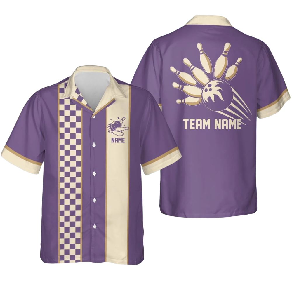 Custom Retro Checkered Bowling Hawaiian Shirt Men, Custom Retro Team Bowling Shirts BE0228