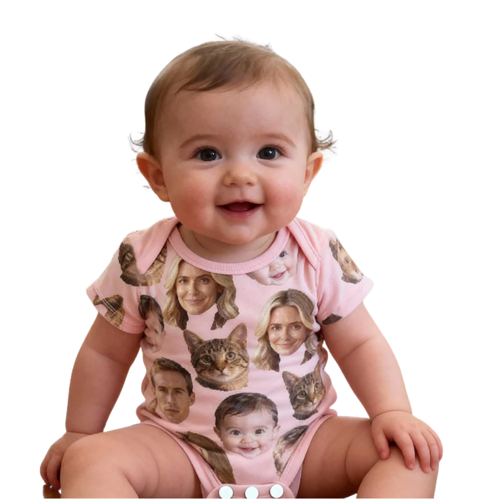 Custom Photo Funny Baby Bodysuit, Custom Baby Bodysuit With Face BB0308