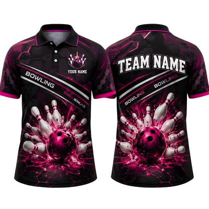Custom Team Black Blue Bowling Polo Shirt For Men, Custom Bowling Team Shirt BE0263