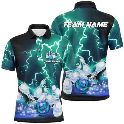 Custom Thunder Blue Purple Bowling Polo Shirt Men, Custom Team Thunder Bowling Shirt BZ0830
