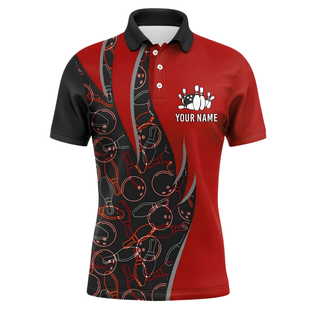 Custom Team Black And Red Polo Shirt For Men, Custom Bowling Shirt BZ1029